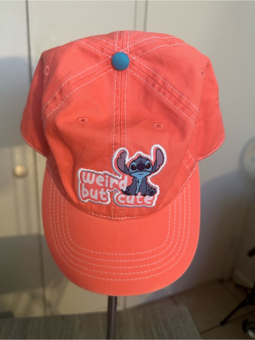 Disney Coral Pink 'Weird But Cute' Stitch Kids Baseball Cap
